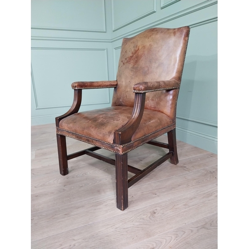 883 - Good quality mahogany leather upholstered Gainsborough style  armchair {100cm H x 62cm W x75 cm D}