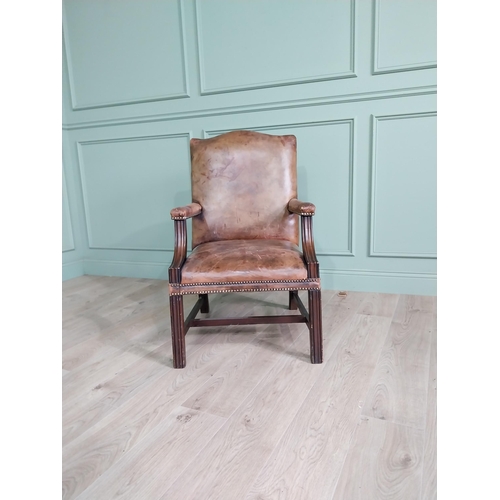 883 - Good quality mahogany leather upholstered Gainsborough style  armchair {100cm H x 62cm W x75 cm D}