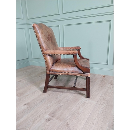 883 - Good quality mahogany leather upholstered Gainsborough style  armchair {100cm H x 62cm W x75 cm D}