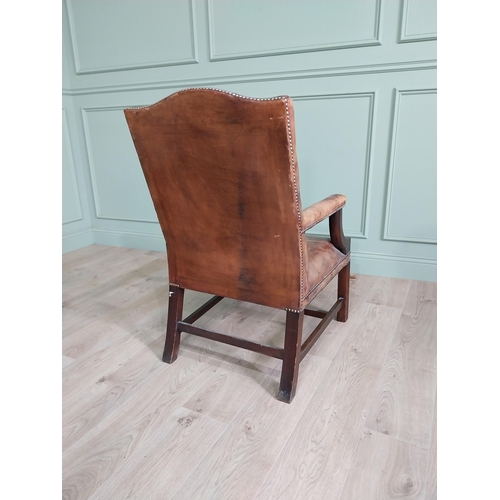 883 - Good quality mahogany leather upholstered Gainsborough style  armchair {100cm H x 62cm W x75 cm D}