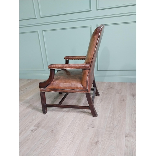 883 - Good quality mahogany leather upholstered Gainsborough style  armchair {100cm H x 62cm W x75 cm D}