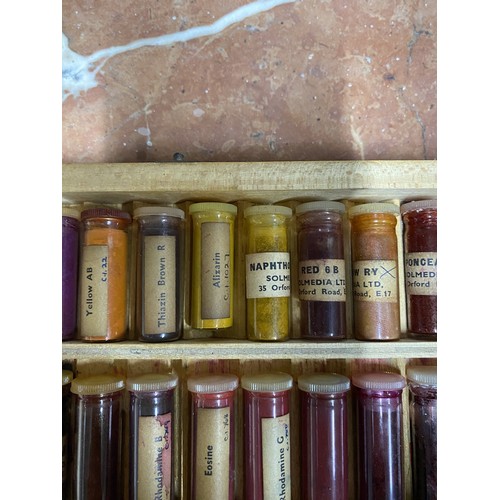 576 - Early 20th C. cased set of coloured pigments {35 cm H x 27 cm W x 4 cm D}.