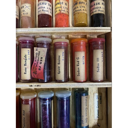 576 - Early 20th C. cased set of coloured pigments {35 cm H x 27 cm W x 4 cm D}.