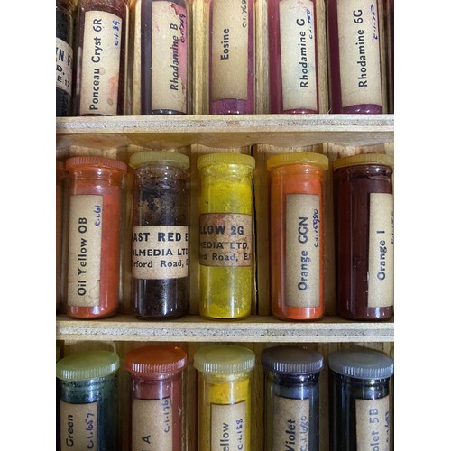 576 - Early 20th C. cased set of coloured pigments {35 cm H x 27 cm W x 4 cm D}.