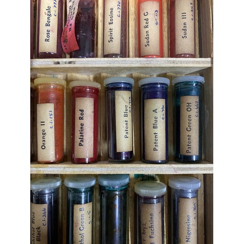 576 - Early 20th C. cased set of coloured pigments {35 cm H x 27 cm W x 4 cm D}.