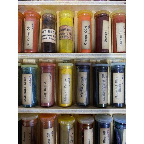 576 - Early 20th C. cased set of coloured pigments {35 cm H x 27 cm W x 4 cm D}.