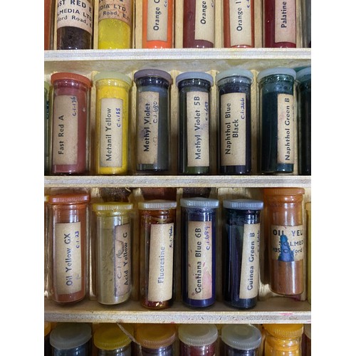 576 - Early 20th C. cased set of coloured pigments {35 cm H x 27 cm W x 4 cm D}.