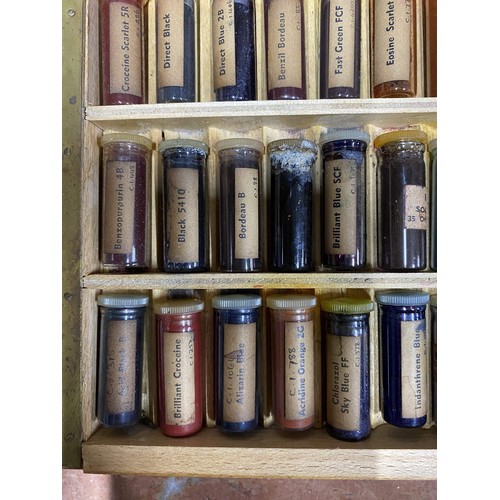 576 - Early 20th C. cased set of coloured pigments {35 cm H x 27 cm W x 4 cm D}.