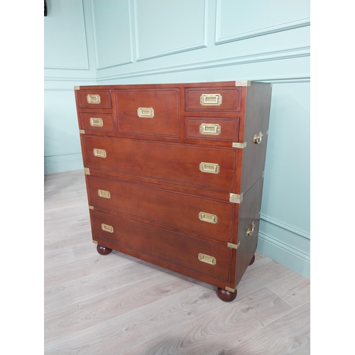 1062 - Exceptional quality mahogany brass bound campaign style chest of drawers raised on bun feet {104 cm ... 