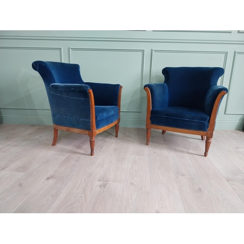 1215 - Pair of 19th C. French satinwood and velvet upholstered chairs {86 cm H x 78 cm W x 72 cm D}.