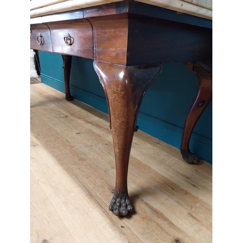 1201 - 19th C. Irish mahogany side table raised on claw feet with three drawers in frieze with marble top. ... 