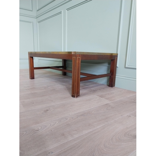 1404 - Good quality mahogany and brass inlaid coffee table with world map insert raised on square legs and ... 