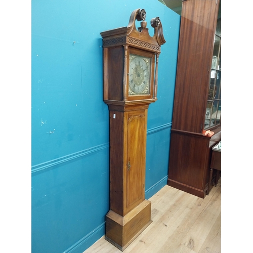 769 - Irish Georgian mahogany longcased clock with swan neck pediment and brass and silvered dial by James... 