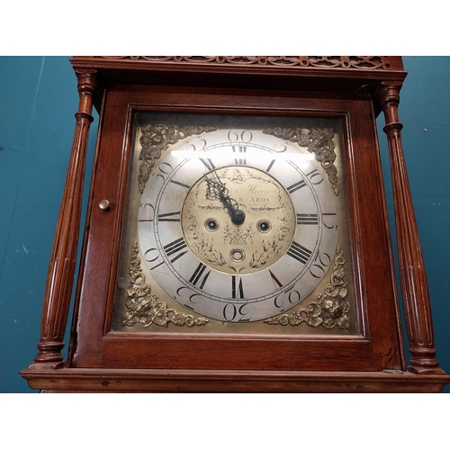 769 - Irish Georgian mahogany longcased clock with swan neck pediment and brass and silvered dial by James... 