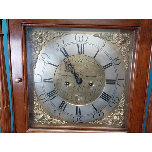 769 - Irish Georgian mahogany longcased clock with swan neck pediment and brass and silvered dial by James... 