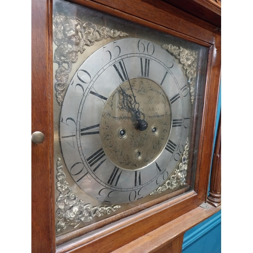 769 - Irish Georgian mahogany longcased clock with swan neck pediment and brass and silvered dial by James... 