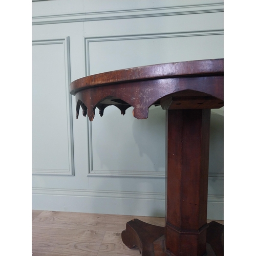 2092 - Willian IV Gothic revival mahogany centre table raised on platform base {71 cm H x 77 cm Dia.}.