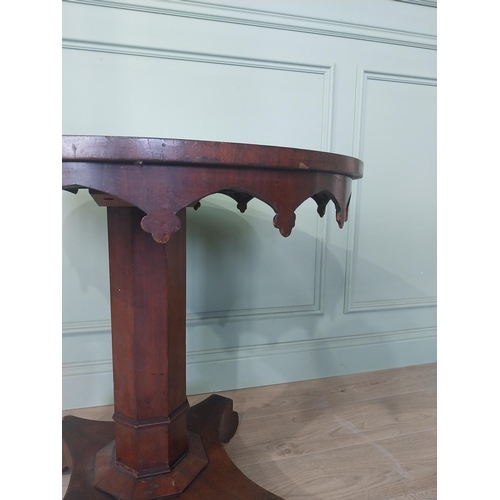 2092 - Willian IV Gothic revival mahogany centre table raised on platform base {71 cm H x 77 cm Dia.}.