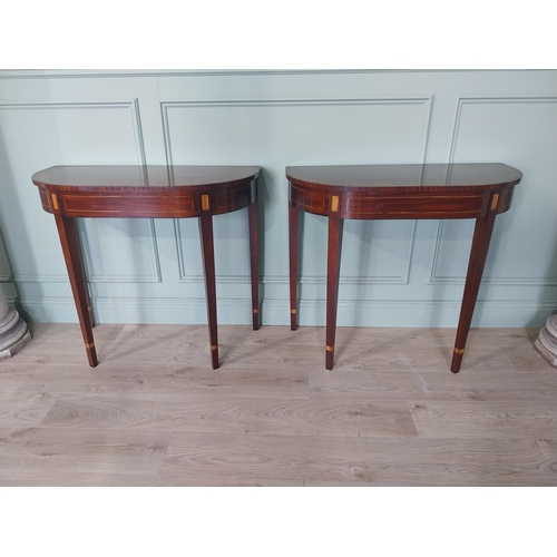 2095 - Pair of good quality mahogany and satinwood inlaid side tables raised on square tapered legs in the ... 