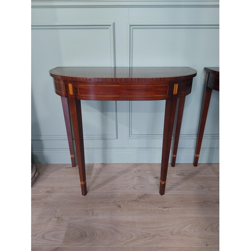 2095 - Pair of good quality mahogany and satinwood inlaid side tables raised on square tapered legs in the ... 