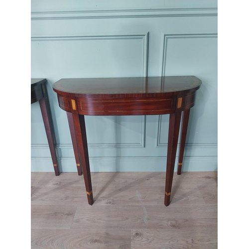 2095 - Pair of good quality mahogany and satinwood inlaid side tables raised on square tapered legs in the ... 