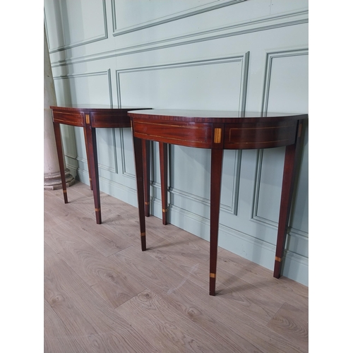 2095 - Pair of good quality mahogany and satinwood inlaid side tables raised on square tapered legs in the ... 