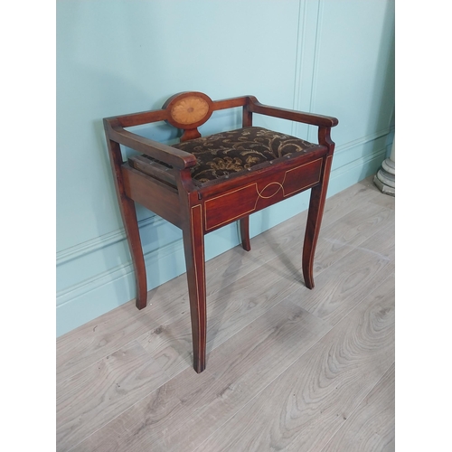 2101 - Edwardian mahogany satinwood piano stool with upholstered seat raised on tapered legs {67 cm H x 53 ... 