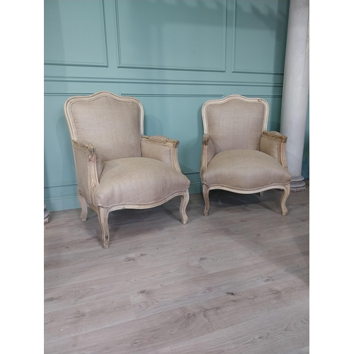 2102 - Pair of French bleached oak and upholstered armchairs in the Victorian style {107 cm H x 78 cm W x 6... 