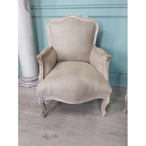 2102 - Pair of French bleached oak and upholstered armchairs in the Victorian style {107 cm H x 78 cm W x 6... 