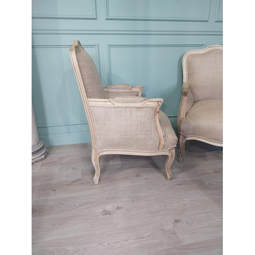 2102 - Pair of French bleached oak and upholstered armchairs in the Victorian style {107 cm H x 78 cm W x 6... 