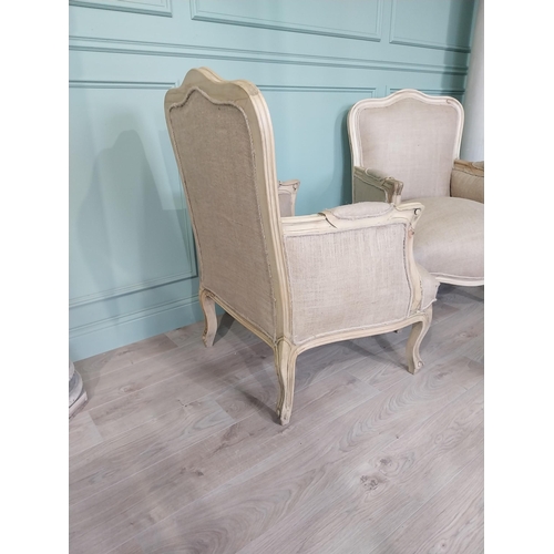 2102 - Pair of French bleached oak and upholstered armchairs in the Victorian style {107 cm H x 78 cm W x 6... 