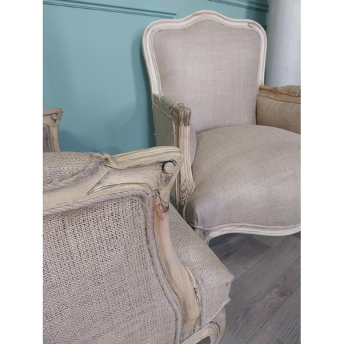 2102 - Pair of French bleached oak and upholstered armchairs in the Victorian style {107 cm H x 78 cm W x 6... 