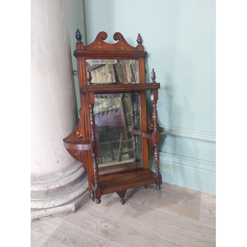 2104 - Edwardian rosewood and mirrored back wall shelving {66 cm H x 39 cm W x 13 cm D}.