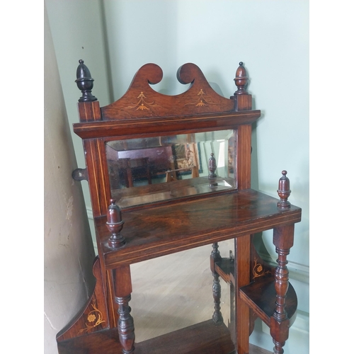 2104 - Edwardian rosewood and mirrored back wall shelving {66 cm H x 39 cm W x 13 cm D}.