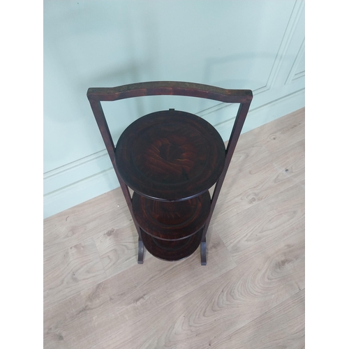 2107 - Edwardian mahogany folding cake stand {83 cm H x 28 cm W x 25 cm D}.