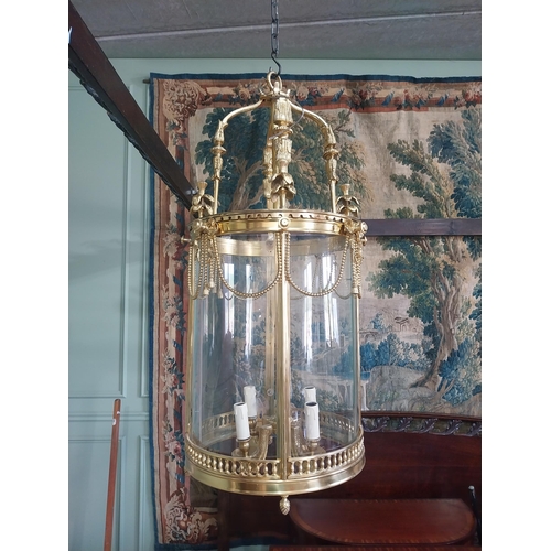 2109 - Good quality decorative French brass and glass hall lantern {42 cm H x 28 cm W x 18 cm D}.