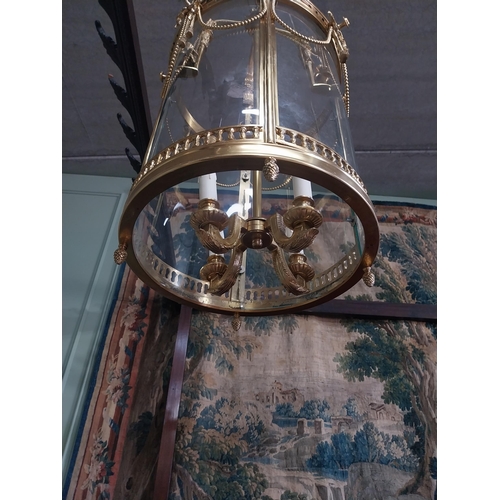 2109 - Good quality decorative French brass and glass hall lantern {42 cm H x 28 cm W x 18 cm D}.