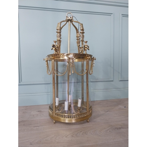 2109 - Good quality decorative French brass and glass hall lantern {42 cm H x 28 cm W x 18 cm D}.