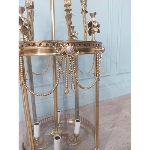 2109 - Good quality decorative French brass and glass hall lantern {42 cm H x 28 cm W x 18 cm D}.