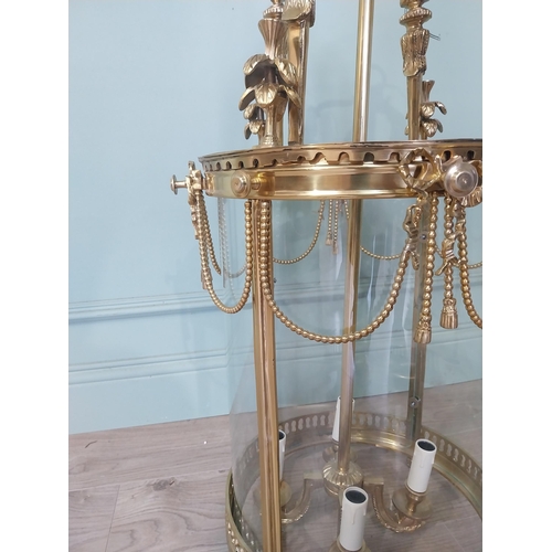 2109 - Good quality decorative French brass and glass hall lantern {42 cm H x 28 cm W x 18 cm D}.