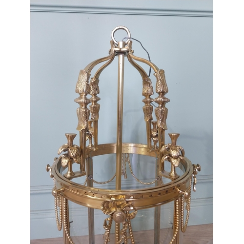 2109 - Good quality decorative French brass and glass hall lantern {42 cm H x 28 cm W x 18 cm D}.