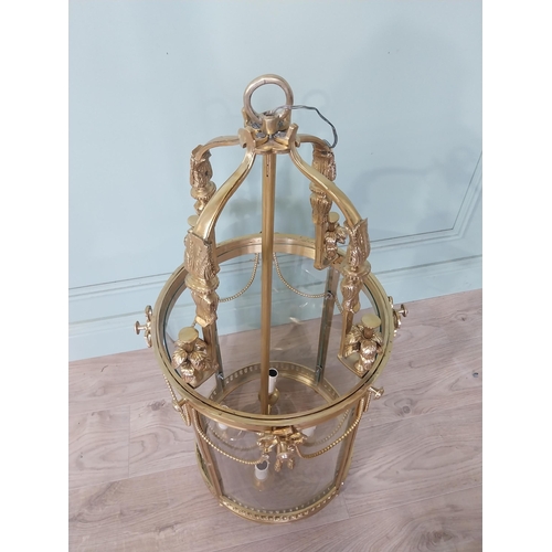 2109 - Good quality decorative French brass and glass hall lantern {42 cm H x 28 cm W x 18 cm D}.