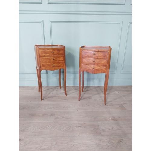 2112 - Pair of 19th C. French kingwood bedside lockers with three drawers raised on cabriole legs {74 cm H ... 