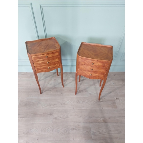 2112 - Pair of 19th C. French kingwood bedside lockers with three drawers raised on cabriole legs {74 cm H ... 