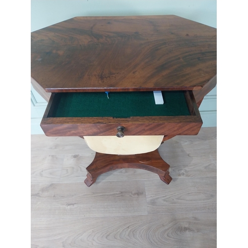 2114 - 19h C. mahogany work table raised on platform base, four outswept feet and castors {75 cm H x 62 cm ... 