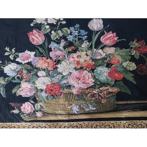 2117 - Vintage decorative tapestry mounted on brass rail {95 cm H x 132 cm W}.