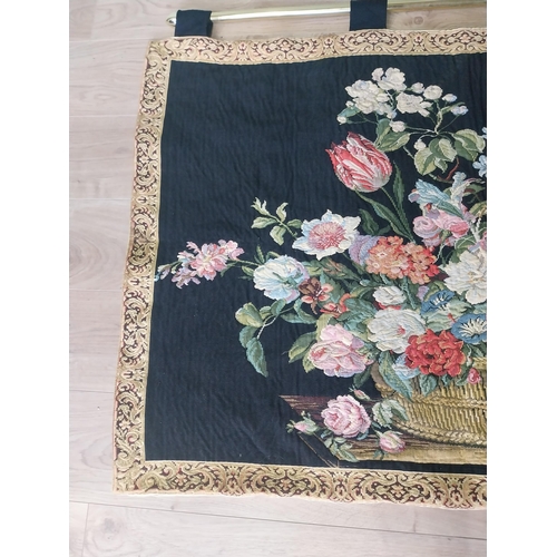 2117 - Vintage decorative tapestry mounted on brass rail {95 cm H x 132 cm W}.