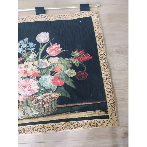 2117 - Vintage decorative tapestry mounted on brass rail {95 cm H x 132 cm W}.