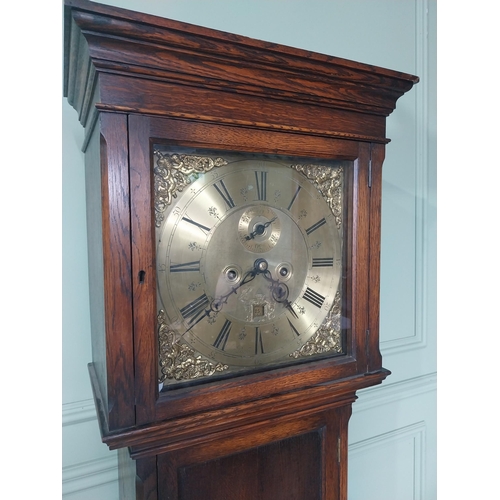 2119 - Oak Grandfather clock with brass dial in the Georgian style {188 cm H x 45 cm W x 27 cm D}.