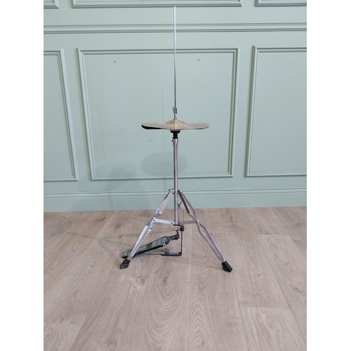 2066 - Cymbal with stool {113 cm H x 57 cm W x 53 cm D and 36 cm H x 34 cm Dia.}.